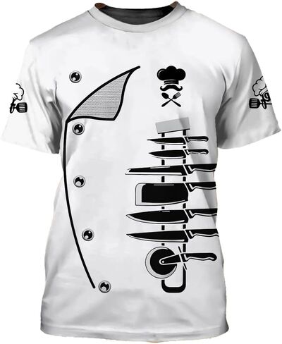 Mens 3D Print Chef T-Shirt Short Sleeve Chef Coat Chef Jacket Pattern Quick Dry Cook Shirt BBQ Shirt in Saudi Arabia