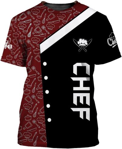 Mens 3D Print Chef T-Shirt Short Sleeve Chef Coat Chef Jacket Pattern Quick Dry Cook Shirt BBQ Shirt in Saudi Arabia