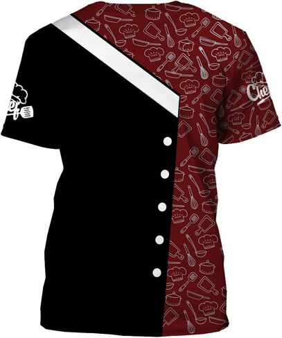 Mens 3D Print Chef T-Shirt Short Sleeve Chef Coat Chef Jacket Pattern Quick Dry Cook Shirt BBQ Shirt in Saudi Arabia