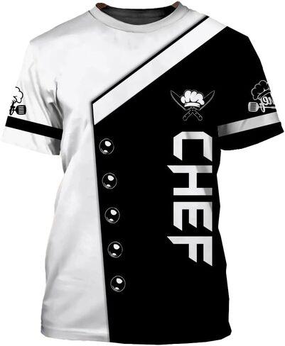 Mens 3D Print Chef T-Shirt Short Sleeve Chef Coat Chef Jacket Pattern Quick Dry Cook Shirt BBQ Shirt in Saudi Arabia