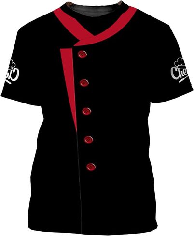 Mens 3D Print Chef T-Shirt Short Sleeve Chef Coat Chef Jacket Pattern Quick Dry Cook Shirt BBQ Shirt in Saudi Arabia