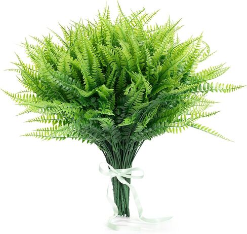 Opps Fake Artificial Ferns for Outdoors: UV Resistant Lifelike Artificial Boston Fern, Faux Ferns for Planter Large Indoor Outside Patio Planter Porch Window Home Decor 24Pcs in Saudi Arabia