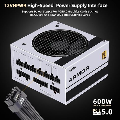 مصدر طاقة أبيض 850 وات، 80 بلس ذهبي، جهد كامل، مروحة صامتة FDB، وضع ECO، 12 فولت PSU ATX، مصدر طاقة لجميع بطاقات الرسومات، أسود، ضمان 10 سنوات in Kuwait