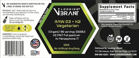 Vitamin D3 + K2 (MK-7) Liquid Drops with MCT Oil & Olive Oil - Vegetarian, Non-GMO, Soy-Free, Gluten-Free, Alcohol-Free, 1 Bottle, 2 Fl Oz (60 ml) - 180 Servings (2500 IU per Serving) in Saudi Arabia