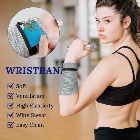 2PCS Wrist Wallet with Zipper, 4.13"×5.71" Wrist Pouch Wrist Band Sweatbands for Women Men Jogging Sports Walking, Wrist Pouch for Storing Keys Card Coin Cash in Saudi Arabia