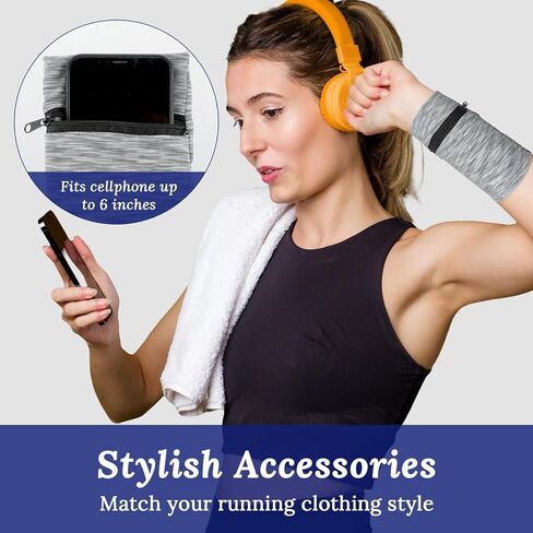 2PCS Wrist Wallet with Zipper, 4.13"×5.71" Wrist Pouch Wrist Band Sweatbands for Women Men Jogging Sports Walking, Wrist Pouch for Storing Keys Card Coin Cash in Saudi Arabia