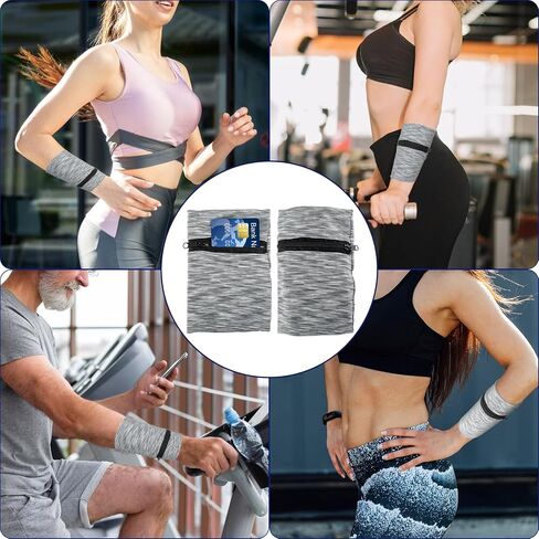 2PCS Wrist Wallet with Zipper, 4.13"×5.71" Wrist Pouch Wrist Band Sweatbands for Women Men Jogging Sports Walking, Wrist Pouch for Storing Keys Card Coin Cash in Saudi Arabia