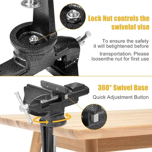 Table Vise, 3.3 Inch Universal Rotate 360° Work Clamp-On Vise,Table Vice With Quick Adjustment Button for Woodworking,Drilling,Sawing,Metal Working in Saudi Arabia