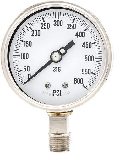 PIC Gauge 4001-2LK 4" Dial, 0/600 psi Range, 1/2" Male NPT Connection Size, Bottom Mount Dry Process Pressure Gauge with a Stainless Steel Case and Internals, Removable Stainless Steel Bezel, and Laminated Safety Glass Lens in Saudi Arabia