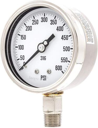 PIC Gauge 4001-2LK 4" Dial, 0/600 psi Range, 1/2" Male NPT Connection Size, Bottom Mount Dry Process Pressure Gauge with a Stainless Steel Case and Internals, Removable Stainless Steel Bezel, and Laminated Safety Glass Lens in Saudi Arabia