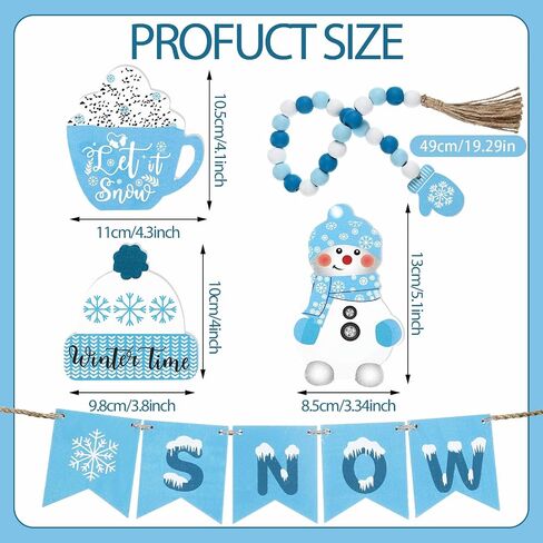9 Pieces Winter Tiered Tray Decor Set Christmas Tiered Tray Decor Blue Hello Winter Sign Christmas Snowflake Table Wood Sign Farmhouse Tabletop Signs for Winter Home Table Christmas Holiday in Saudi Arabia