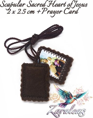 Catholic Scapular Brown Wool Rectangular Icon Handmade Sacred Heart of Jesus with Our Lady Mt Carmel by Zaraleas (2cm x 2.5cm) in Saudi Arabia