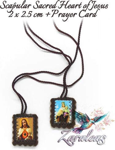 Catholic Scapular Brown Wool Rectangular Icon Handmade Sacred Heart of Jesus with Our Lady Mt Carmel by Zaraleas (2cm x 2.5cm) in Saudi Arabia