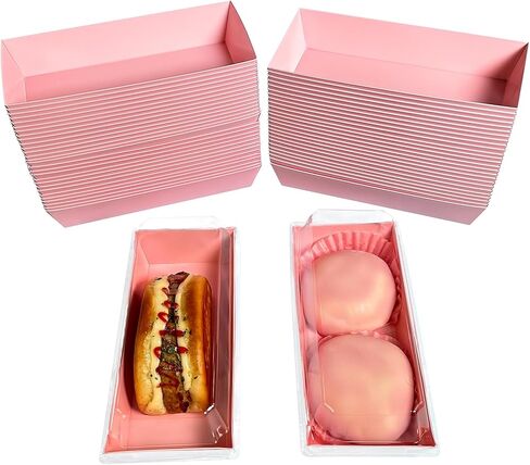 صندوق فطائر مستطيل باللون الوردي مقاس 7.5 بوصة من CHERRY مع أغطية آمنة شفافة، وصناديق آمنة للمخبز مقاس 7.5 × 3.3 بوصة للأغذية وصناديق الحلوى الصغيرة التي يمكن التنقل بها، وحاوية شريحة كعكة ساندويتش من صندوق الورق in Kuwait
