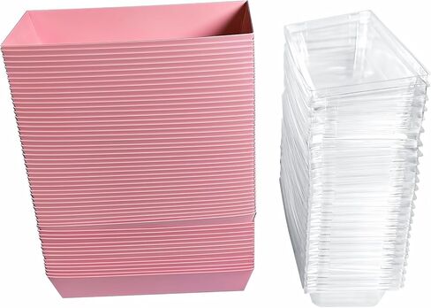 صندوق فطائر مستطيل باللون الوردي مقاس 7.5 بوصة من CHERRY مع أغطية آمنة شفافة، وصناديق آمنة للمخبز مقاس 7.5 × 3.3 بوصة للأغذية وصناديق الحلوى الصغيرة التي يمكن التنقل بها، وحاوية شريحة كعكة ساندويتش من صندوق الورق in Kuwait