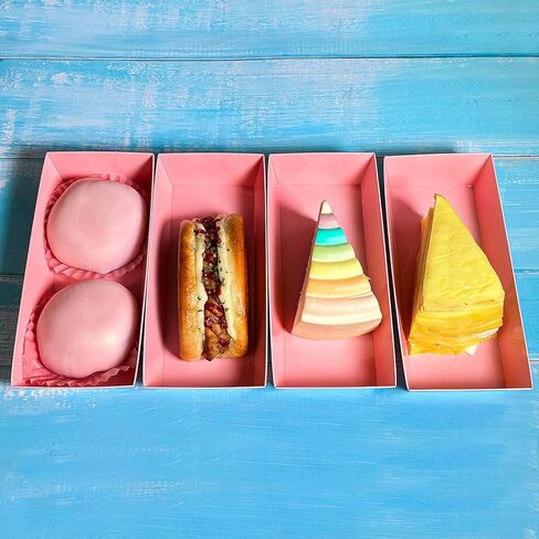 صندوق فطائر مستطيل باللون الوردي مقاس 7.5 بوصة من CHERRY مع أغطية آمنة شفافة، وصناديق آمنة للمخبز مقاس 7.5 × 3.3 بوصة للأغذية وصناديق الحلوى الصغيرة التي يمكن التنقل بها، وحاوية شريحة كعكة ساندويتش من صندوق الورق in Kuwait