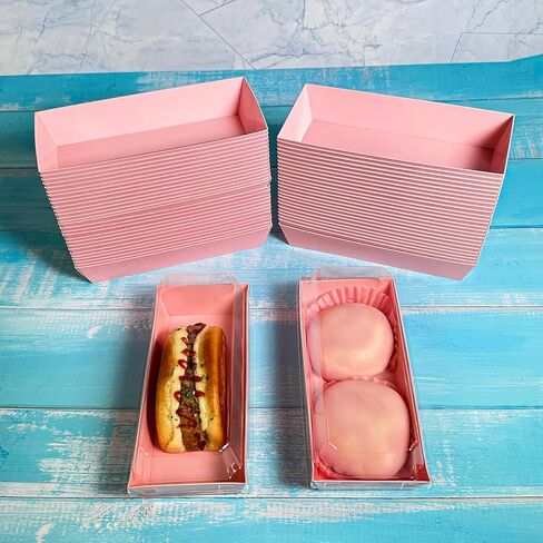 صندوق فطائر مستطيل باللون الوردي مقاس 7.5 بوصة من CHERRY مع أغطية آمنة شفافة، وصناديق آمنة للمخبز مقاس 7.5 × 3.3 بوصة للأغذية وصناديق الحلوى الصغيرة التي يمكن التنقل بها، وحاوية شريحة كعكة ساندويتش من صندوق الورق in Kuwait