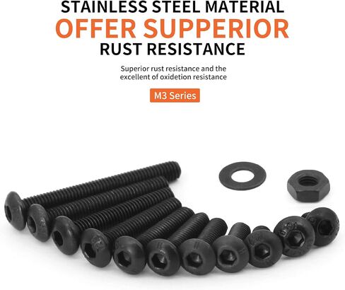 630 قطعة M3 × 4/5/6/8/10/12/14/16/18/20/25 مم، مجموعة متنوعة من مسامير غطاء مقبس رأس الزر والصواميل، مجموعة متنوعة من الغسالات المسطحة، 10.9 درجة من سبائك الصلب، لمسة نهائية من أكسيد الأسود، آلة مترية محرك ألين سداسي in Kuwait
