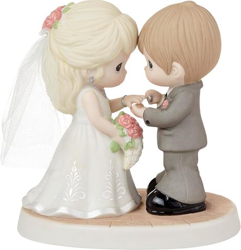 Precious Moments Wedding Figurine | with This Ring, I Thee Wed Bisque Porcelain/Fabric Figurine | Wedding Gift | Engagement Gift | Mr & Mrs | Hand-Painted in Saudi Arabia