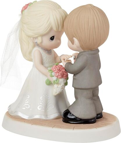Precious Moments Wedding Figurine | with This Ring, I Thee Wed Bisque Porcelain/Fabric Figurine | Wedding Gift | Engagement Gift | Mr & Mrs | Hand-Painted in Saudi Arabia