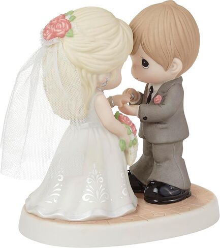Precious Moments Wedding Figurine | with This Ring, I Thee Wed Bisque Porcelain/Fabric Figurine | Wedding Gift | Engagement Gift | Mr & Mrs | Hand-Painted in Saudi Arabia