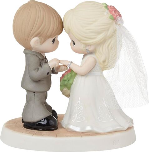 Precious Moments Wedding Figurine | with This Ring, I Thee Wed Bisque Porcelain/Fabric Figurine | Wedding Gift | Engagement Gift | Mr & Mrs | Hand-Painted in Saudi Arabia