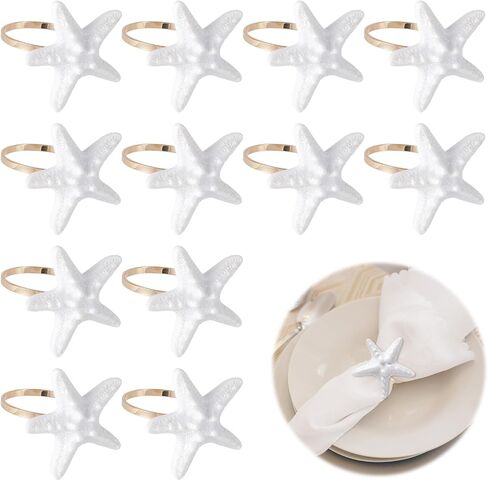 Napkin Rings Set of 12, White Starfish Multicolor Shell Napkin Ring Holders Beach Coastal Nautical Napkin Buckle Bulk for Cloth Wedding Thanksgiving Christmas Dinner Banquet Decoration (Shell) in Saudi Arabia