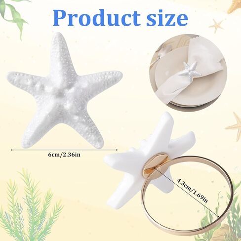 Napkin Rings Set of 12, White Starfish Multicolor Shell Napkin Ring Holders Beach Coastal Nautical Napkin Buckle Bulk for Cloth Wedding Thanksgiving Christmas Dinner Banquet Decoration (Shell) in Saudi Arabia