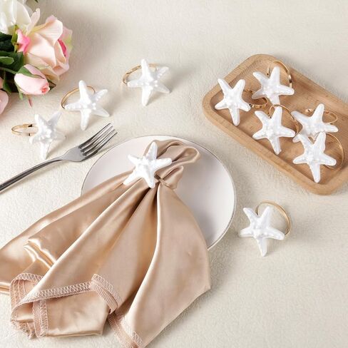 Napkin Rings Set of 12, White Starfish Multicolor Shell Napkin Ring Holders Beach Coastal Nautical Napkin Buckle Bulk for Cloth Wedding Thanksgiving Christmas Dinner Banquet Decoration (Shell) in Saudi Arabia