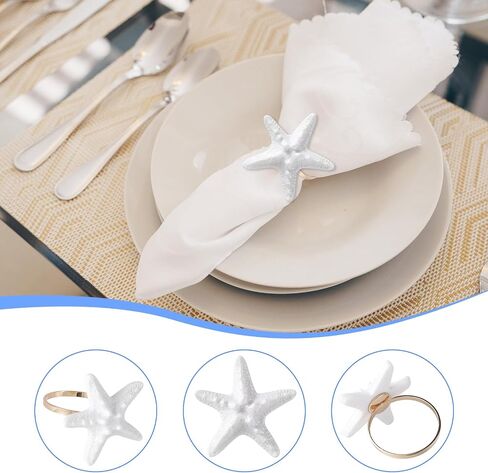 Napkin Rings Set of 12, White Starfish Multicolor Shell Napkin Ring Holders Beach Coastal Nautical Napkin Buckle Bulk for Cloth Wedding Thanksgiving Christmas Dinner Banquet Decoration (Shell) in Saudi Arabia