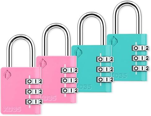 XD35 Combination Lock, 3-Digit Padlock for School Gym Sports LockerLock, Fence, Toolbox, Case, Hasp Storage (4-Pack, Pink, Emerald) in Kuwait