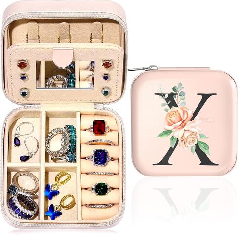 Small Travel Jewelry Case - Initial Jewelry Box Jewelry Organizer Travel Jewelry Box Mini Jewelry Travel Case Christmas Gifts Birthday Gifts for Teen Girl Women Mom Sister Friends Bestie (X) in Saudi Arabia
