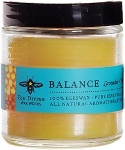 Big Dipper Wax Works Beeswax Aromatherapy Candle, Balance, Apothecary Glass, Peppermint & Lavender Scented, 25-Hour Burn, Pure Essential Oils, 2" x 2.5" in Kuwait