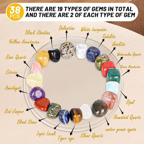 38pcs Polished Stone Set Tumbled Stones,Natural Polished Stone for Meditation,Energy Crystal Healing,Reiki Gift,Chakra Stones and Home Decor(0.6-0.8") in Saudi Arabia