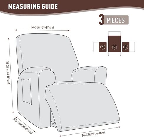 KinCam 3 Pieces Recliner Chair Covers, Stretch Reclining Chair Covers, Sofa Slipcovers Stripe Jacquard Recliner Covers Furniture Protector Covers with Elastic Bottom for Kids, Pets (Milk Coffee) in Saudi Arabia
