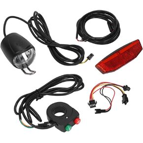 Bike Headlight and Tail Light Kit, Electric Bike Horn Headlight and Tail Light Kit DK11 Aluminum Alloy Plastic Electric Bike Lights Set for Upgrade