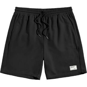 Verdusa Men's Drawstring Elastic Waist Letter Patched Shorts with Pockets