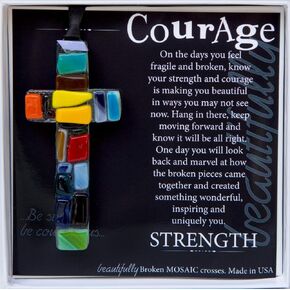 Handmade in USA Glass Cross With "Courage" Message - Get Well Soon Gift for Cancer Patients/Encouragement Gift for Hard Times/Miscarriage Gift For Mom