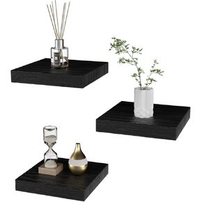 Small Floating Shelves for Wall - 12 x 9 Inch Black Shelves for Bedroom, Living Room, Bathroom, Kitchen, Office Decor Set of 3