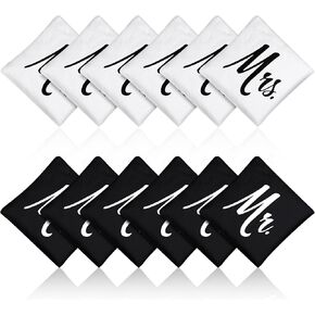 Hiboom 12 قطعة من أكياس حبوب الذرة المقاومة للطقس وإكسسوارات ثقب الذرة القياسية باللون الأسود Mr White Mrs مجموعة حقائب لألعاب الرمي والحفلات الخارجية، مقاس 15.24 سم × 15.24 سم in Kuwait