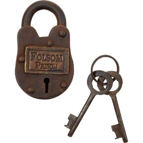 Cast Iron Folsom Prison Padlock Lock with Keys
