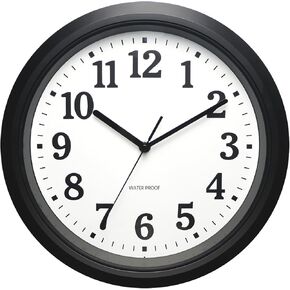 12 Inch Sealed Indoor Outdoor Waterproof Wall Clock, Dustproof Silent Non-Ticking Battery Operated Quality Quartz Round Clock, Wall Decorative for Patio, Pool, Bathroom (Black) in Saudi Arabia