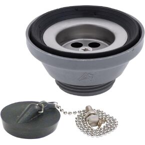 Ambassador Marine - 1-1/2 inch Drain, Straight Drain, Low Profile, 1-1/4 inch-M Thread, w/Chain Stopper - Brushed Finish - S01-0104-BP-W