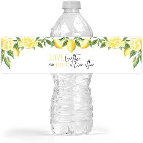 Your Main Event Prints Lemon Themed Wedding Bridal Shower Bottle Wraps, 25 Lemon, Love Laughter and Happily Ever After, Water Bottle Labels Decoration Favors