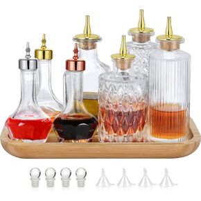 LINALL Bitters Bottle - Set of 7 Glass Dash Bottle Decorative Bottles with Dasher Top Perfect for Bartender Home Bar Cocktail