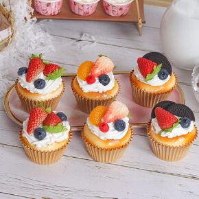6PCS Artificial Cake Fake Cake Desserts Simulation Realistic Cupcake Model Photography Prop for Home Kitchen Display Decoration