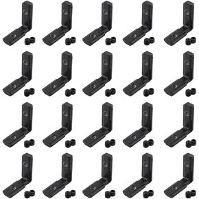 20 PCS Black T Slot L-Shape Interior Inside Corner Connector Joint Bracket, TTZEZE 90 Degree Aluminum Profile Interior Joint with M5 Screws,Suitable for 6mm Slot 2020 Series Aluminum Extrusion Profile
