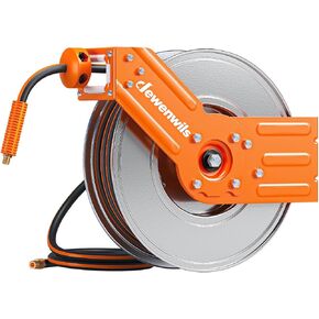 بكرة خرطوم هواء DEWENWILS مقاس 3/8 بوصة × 50 قدمًا، بكرة خرطوم ضاغط هواء للسقف والجدار قابلة للسحب تلقائيًا، 300 رطل لكل بوصة مربعة، بكرة خرطوم هواء قابلة للسحب مع سلك بطول 4 أقدام للمرآب وورش العمل وإطار فولاذي شديد التحمل in Kuwait