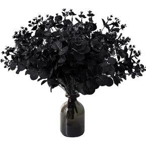 15 Pcs Black Eucalyptus Stems,60 Branches Faux Eucalyptus Leaves Branches,Black Artificial Flowers for Floral Arrangement DIY,Wedding,Table Centerpiece,Halloween Decor