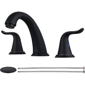 WOWOW Widespread Bathroom Faucet Oiled Rubbed Bronze Bathroom Sink Faucet 3 Hole Vanity Faucet 2 Handle Basin Faucet 8 Inch Mixer Tap with Pop Up Drain and Supply Hose